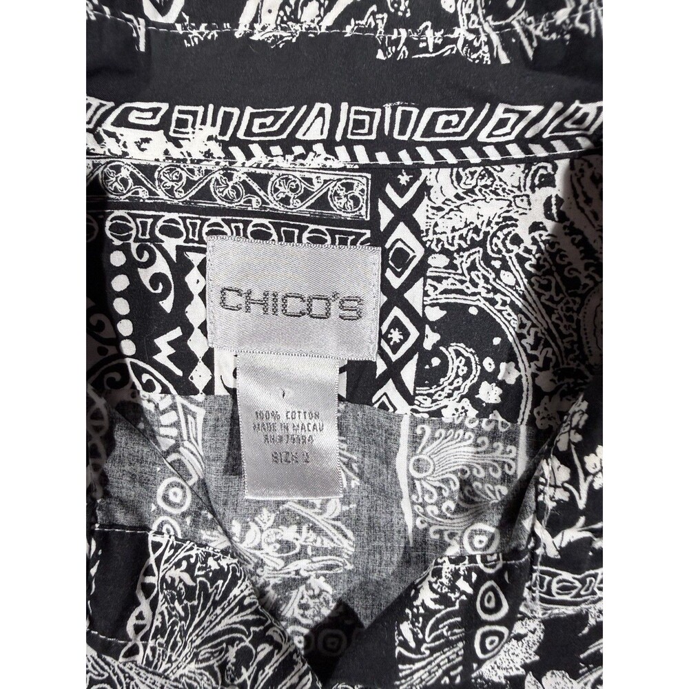 Chicos Womens Black/White Geometric Patchwork Blouse Size 2 - Picture 4 of 9
